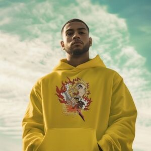 Men's Yellow Demon Slayer Graphic Hoodie